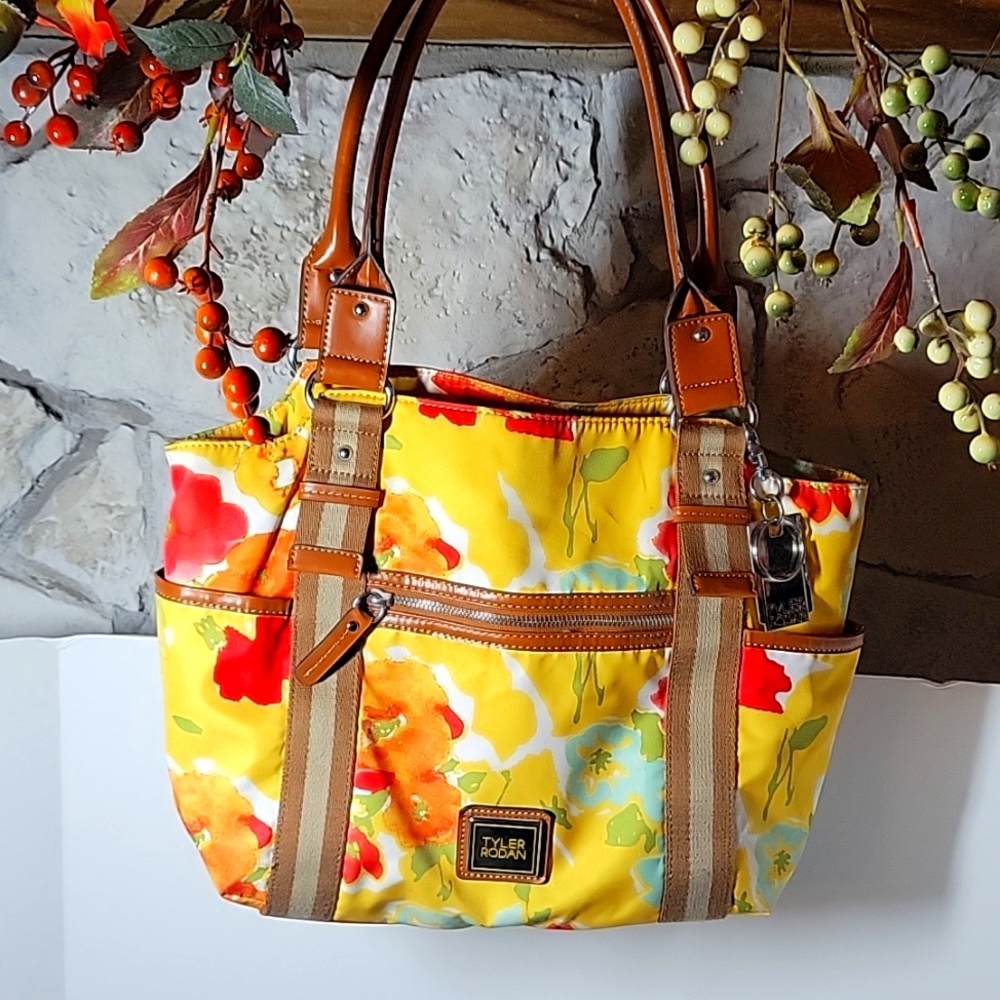 Tyler Rodan Yellow & Orange Canvas Shoulder Bag Women's Purse
